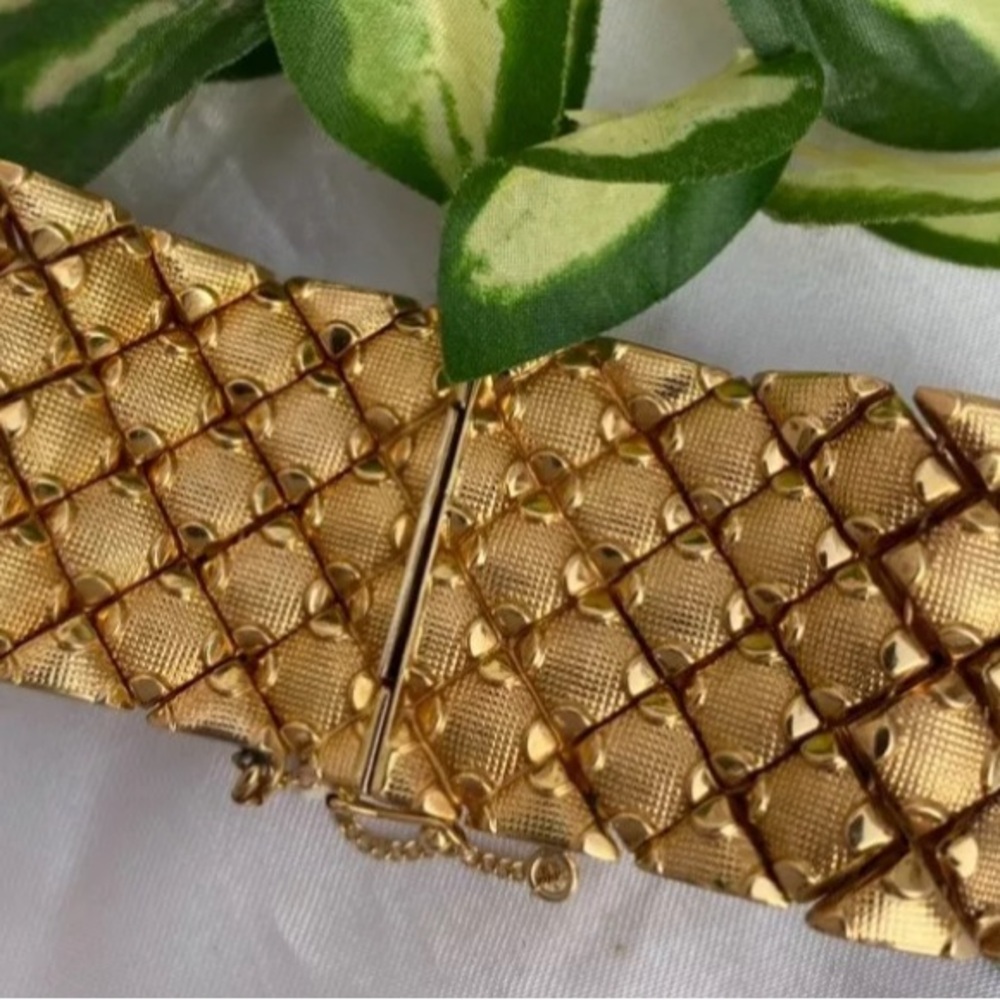 STUNNING DESIGN SOLiD 18K YELLOW GOLD QUILTED Link Italian Bracelet UNO ARRE